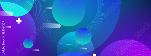 Abstract blue circles background with plus and minus symbols. Suitable for presentations, web design, and corporate branding projects needing a modern touch.