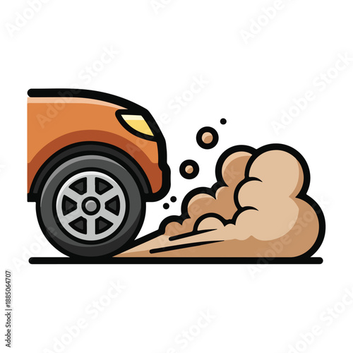 A cartoon orange car kicking up dust