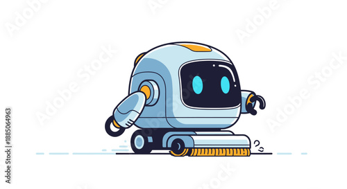 Modern robot vacuum cleaner with a rotating brush, depicted in a sleek vector illustration.