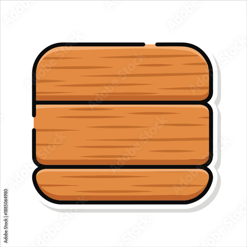 A cartoonish illustration of three rounded horizontal wooden planks