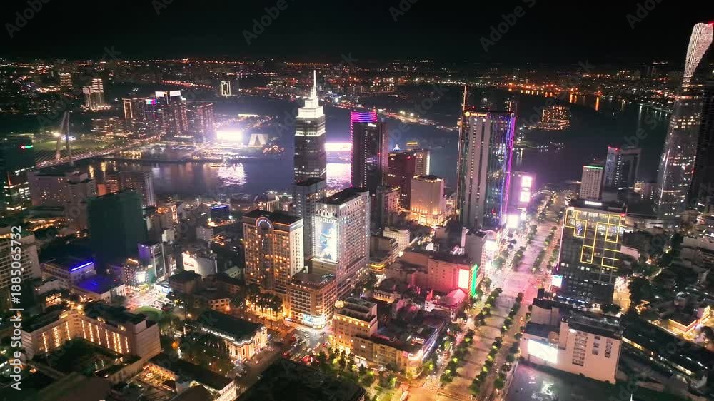 custom made wallpaper toronto digitalAerial view of Nguyen Hue Walking Street and City Hall or Sai Gon City Hall, Ho Chi Minh city, Vietnam. Beautiful night view. Travel concept.