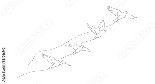Minimalist Line Art Of Birds Flying In Formation   Freedom Concept