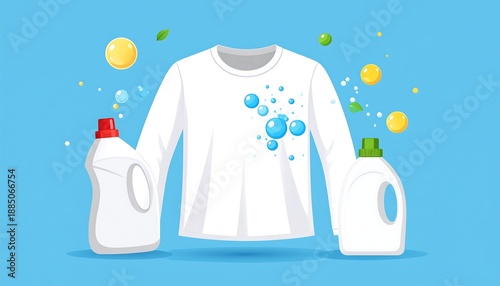 A white shirt with blue stains and two bottles of detergent