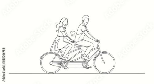 Couple Riding Tandem Bicycle   Minimalist Line Art