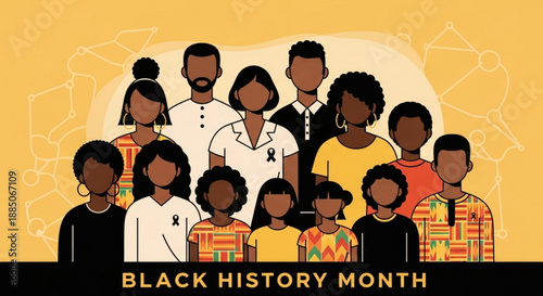 Diverse group of people celebrating black history month together with solidarity ribbons