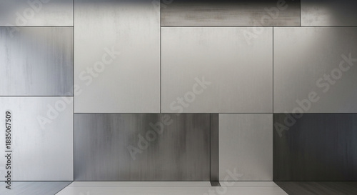 Modern metallic gray tiles wall with reflective light sleek bathroom or kitchen interior design element
