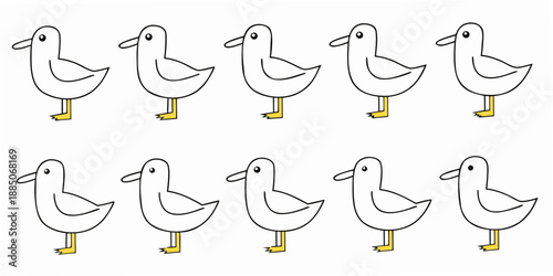 A sequence of cartoon ducks demonstrating walking or flapping motion