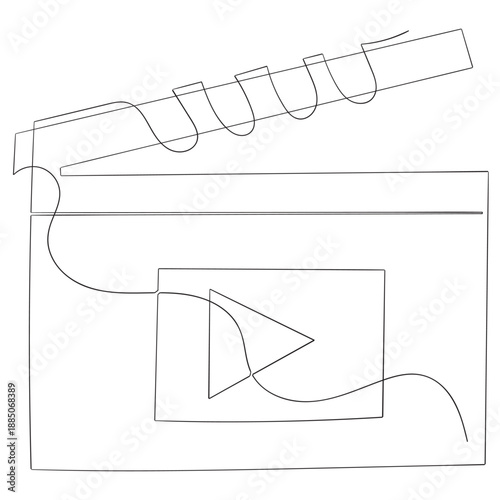 One continuous line drawing of clapper board. Clapperboard sign for action movie scene and retro video production concept in simple linear style. Outline editable stroke. Doodle vector illustration