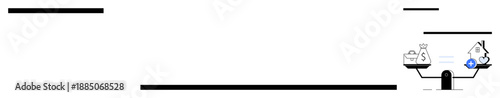Financial decision-making concept. Scales financial choices, balancing money bag and house symbol. Financial planning, budgeting, investments, cost management, loans