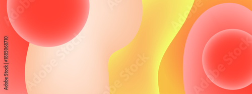 Sharp diagonal stripes overlapping with translucent circular shapes in a bold blue and red color palette