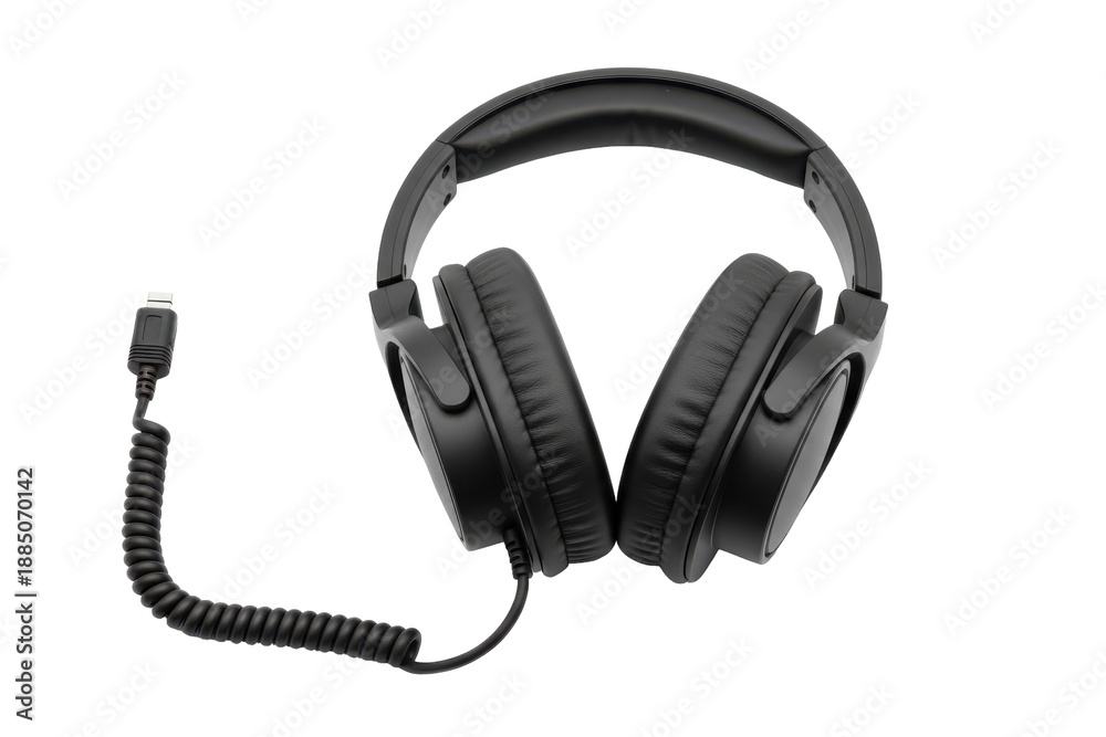 Fototapeta premium Professional DJ Headphones with Coiled Cable and USB Connector