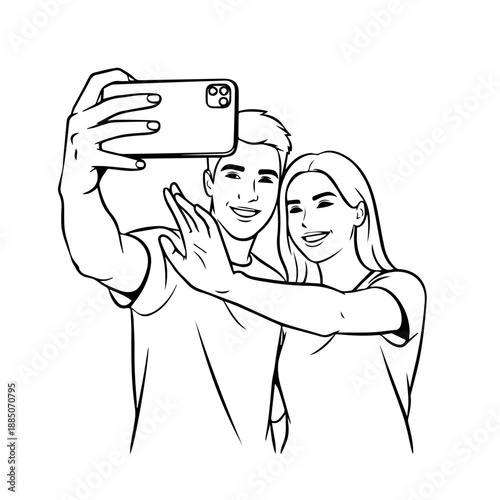 Couple taking selfie Vector