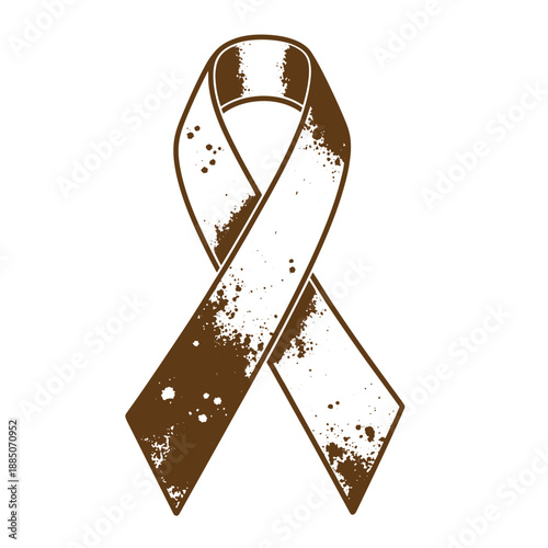 Drawing Vintage grunge  texture Brown and white awareness ribbon symbol for support and cause recognition on plain background