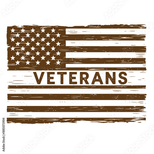 Drawing Vintage grunge  texture Brown grungy american flag with veterans text  patriotism symbol