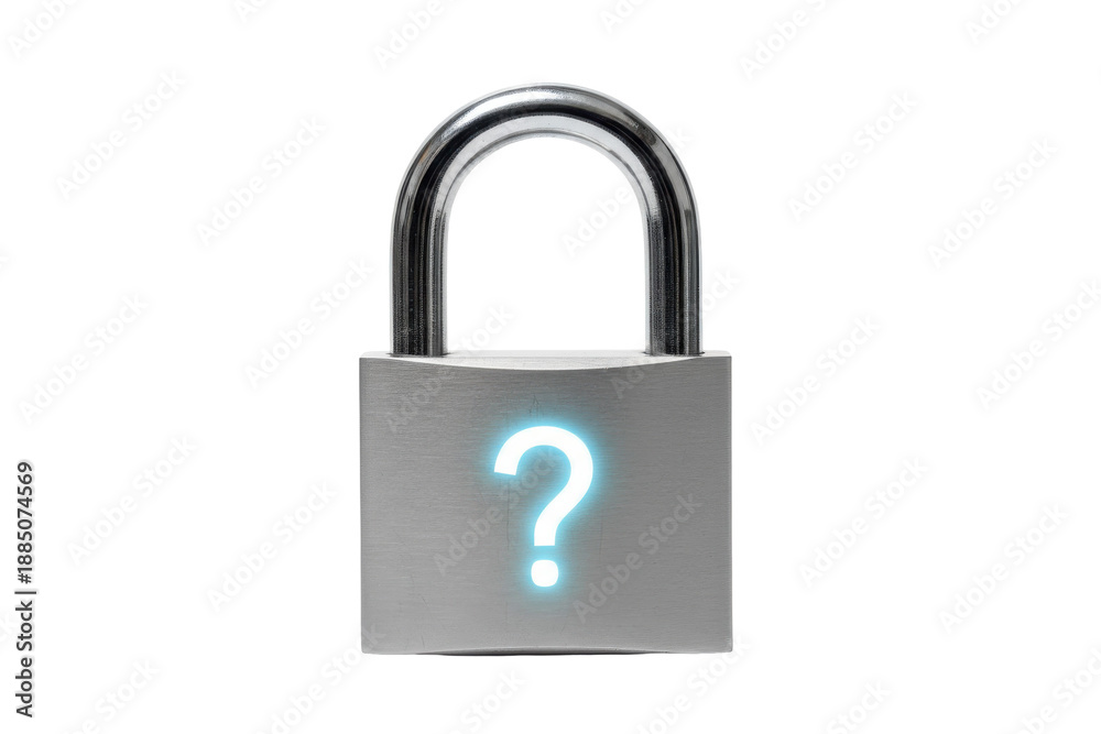 Naklejka premium Secure Padlock with Glowing Question Mark Symbol, Concept of Security and Mystery