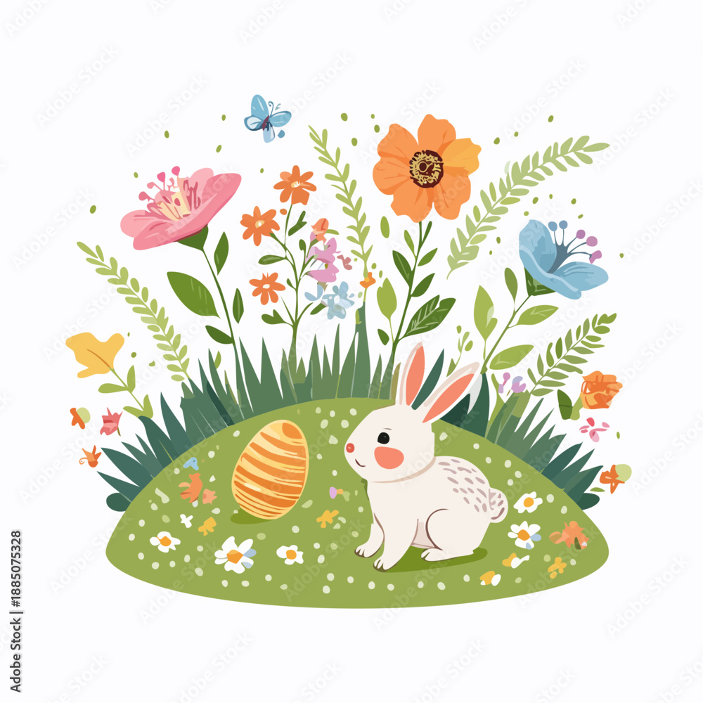 Obraz premium Easter bunny with flowers and egg Easter.