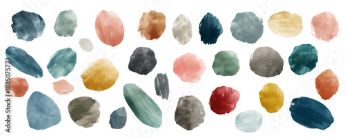 深い色合いの水彩風落書きの抽象的な形のイラストセット