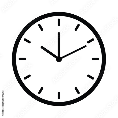 Minimalist black clock face with hour and minute hands showing a specific time