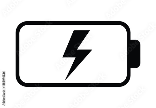 Simple graphic illustration of a battery icon with a black lightning bolt symbolizing power
