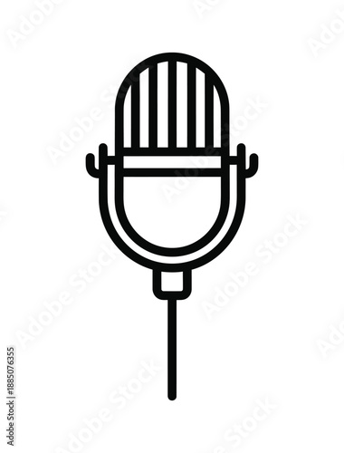 Simple graphic outline of a vintage microphone isolated on a white background representing sound recording and broadcast
