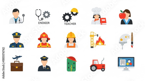 Collection of diverse profession icons and symbols.