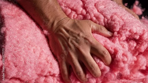 Wallpaper Mural Close-up of Hand Gripping Pink Cotton Candy at Fair. Torontodigital.ca