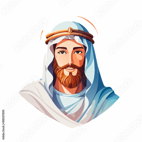Jesus Christ portrait with halo bearded man religious figure Easter.