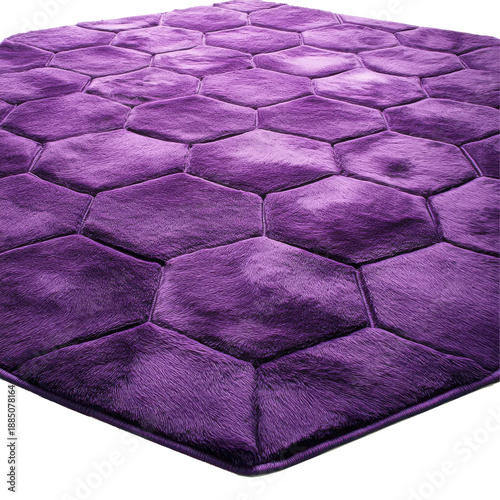 Plush purple hexagon rug soft textile geometric decor isolated on white background