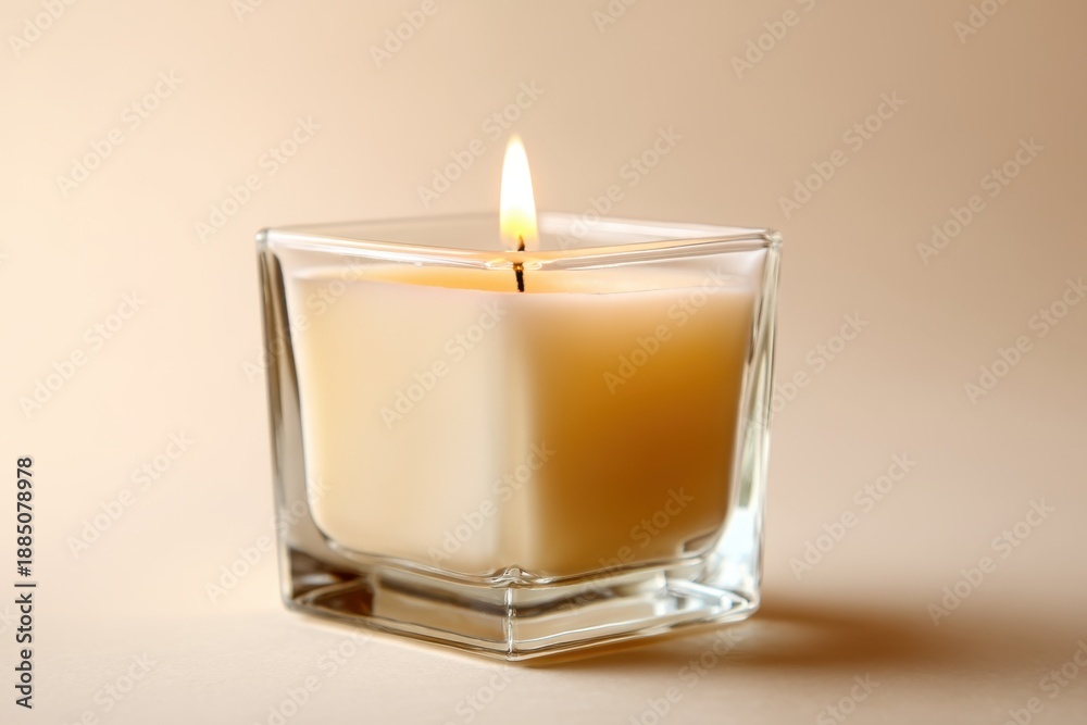 custom made wallpaper toronto digitalLit paraffin wax candle in a clear glass container. Cozy ambiance for relaxation and home decor. Holiday and celebration concept.