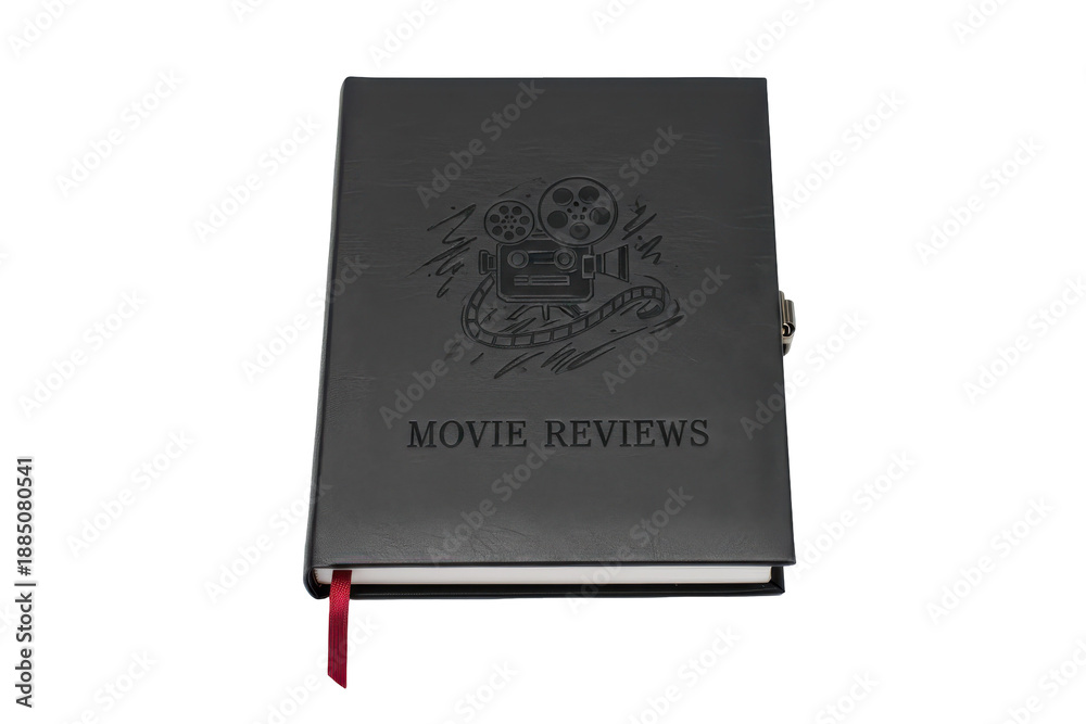 Obraz premium Vintage Movie Review Journal with Film Reel Emblem and Lock