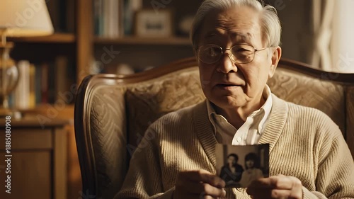 Wallpaper Mural Elderly Man Reminisces While Looking at Photos. Torontodigital.ca