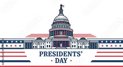Presidents' day illustration with us capitol building and patriotic design elements