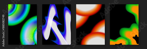 Set of four high quality abstract posters with modern mesh gradients and organic distorted forms ideal for digital media and creative backgrounds