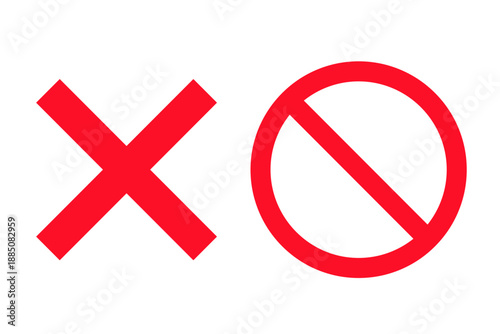 vector Cross and stop mark icon set, clipart isolated on transparent background. 
