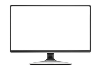 Computer monitor with blank screen and silver stand, isolated on transparent background