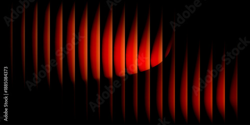 Vibrant red curtains in dim light, neon background