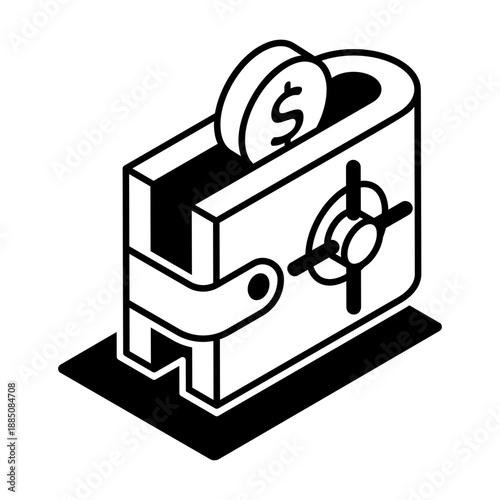 An isometric style icon showing digital wallet