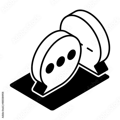 An isometric style icon showing chat bubble