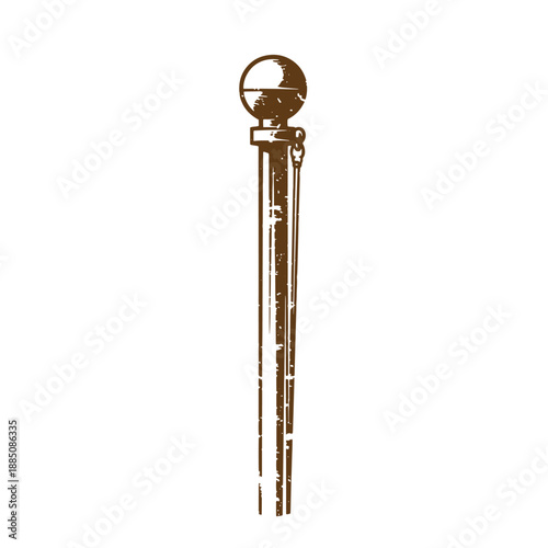 Drawing Vintage grunge  texture Brown curtain rod with a round finial and chain isolated on white background