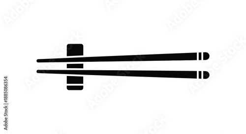 a minimalist illustration depicts a pair of black chopsticks resting upon a rectangular rest presenting a stark contrast silhouette high quality