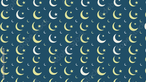 Crescent Moon Phases Pattern on Blue.