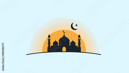 Mosque Silhouette with Crescent Moon Icon.