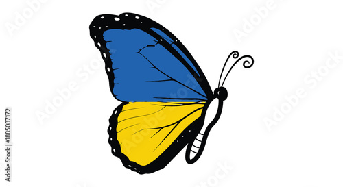 A vibrant butterfly displays the colors of the ukrainian flag in a striking visual representation presented as a silhouette high quality