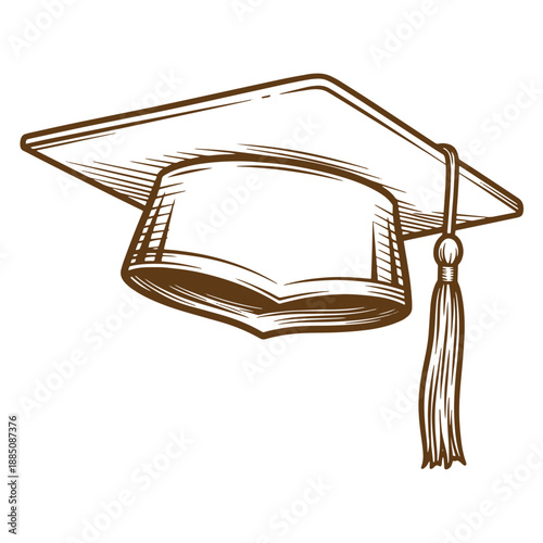 Drawing Vintage grunge  texture Brown graduation cap with tassel on white background