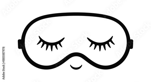 a black outline of a sleeping mask with long eyelashes and a subtle smile creating a peaceful aesthetic silhouette high quality