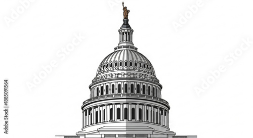 Us capitol building dome with statue on top black and white illustration government architecture