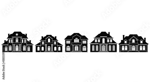 Luxury mansion house silhouettes vector illustration set