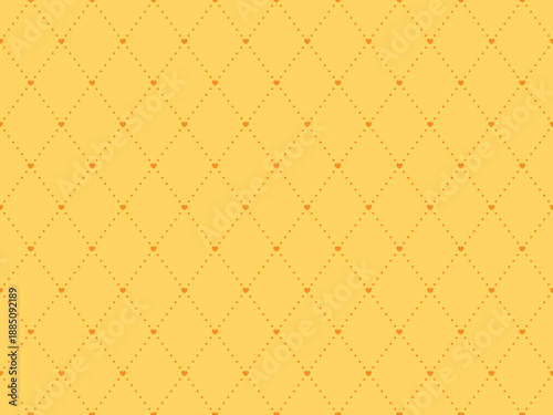 Vector illustration of Seamless background with cute hearts and dots arranged in a diamond pattern (yellow)
