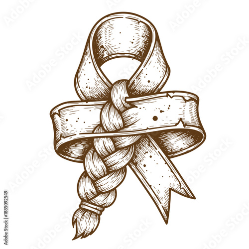 Drawing Vintage grunge  texture Brown ribbon tied in a knot on white background  symbol of awareness and support  decorative element