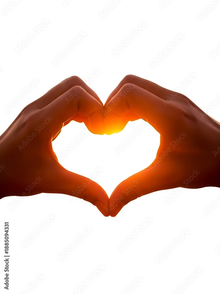 Obraz premium Hands Forming Heart Shape with Sunset